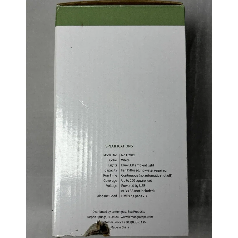 Lemongrass Spa Essential Oil Diffuser White USB Portable Fan Diffuser New